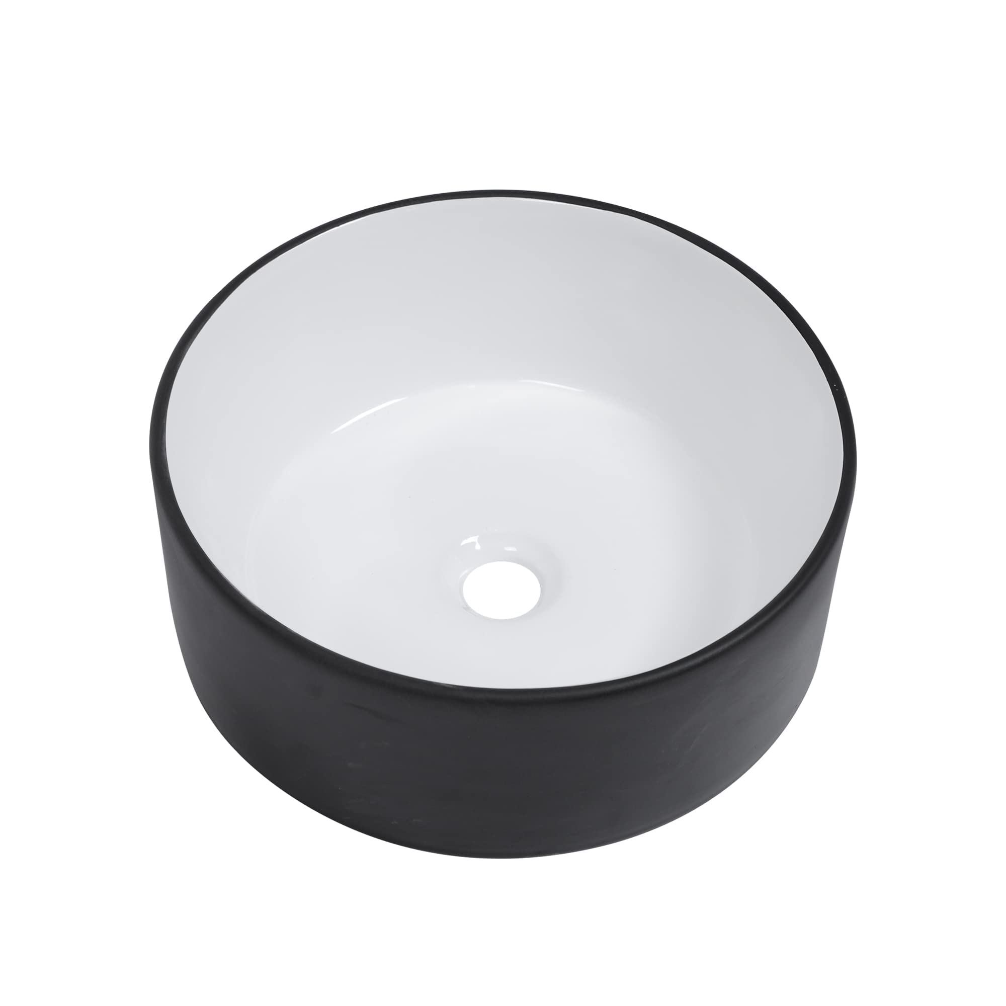 Round Bathroom Vessel Sink - Lepuday 15.7"x15.7" Black and White Bathroom Sinks Above Counter Ceramic Porcelain Countertop Vessel Sink Lavatory Vanity Art Basin