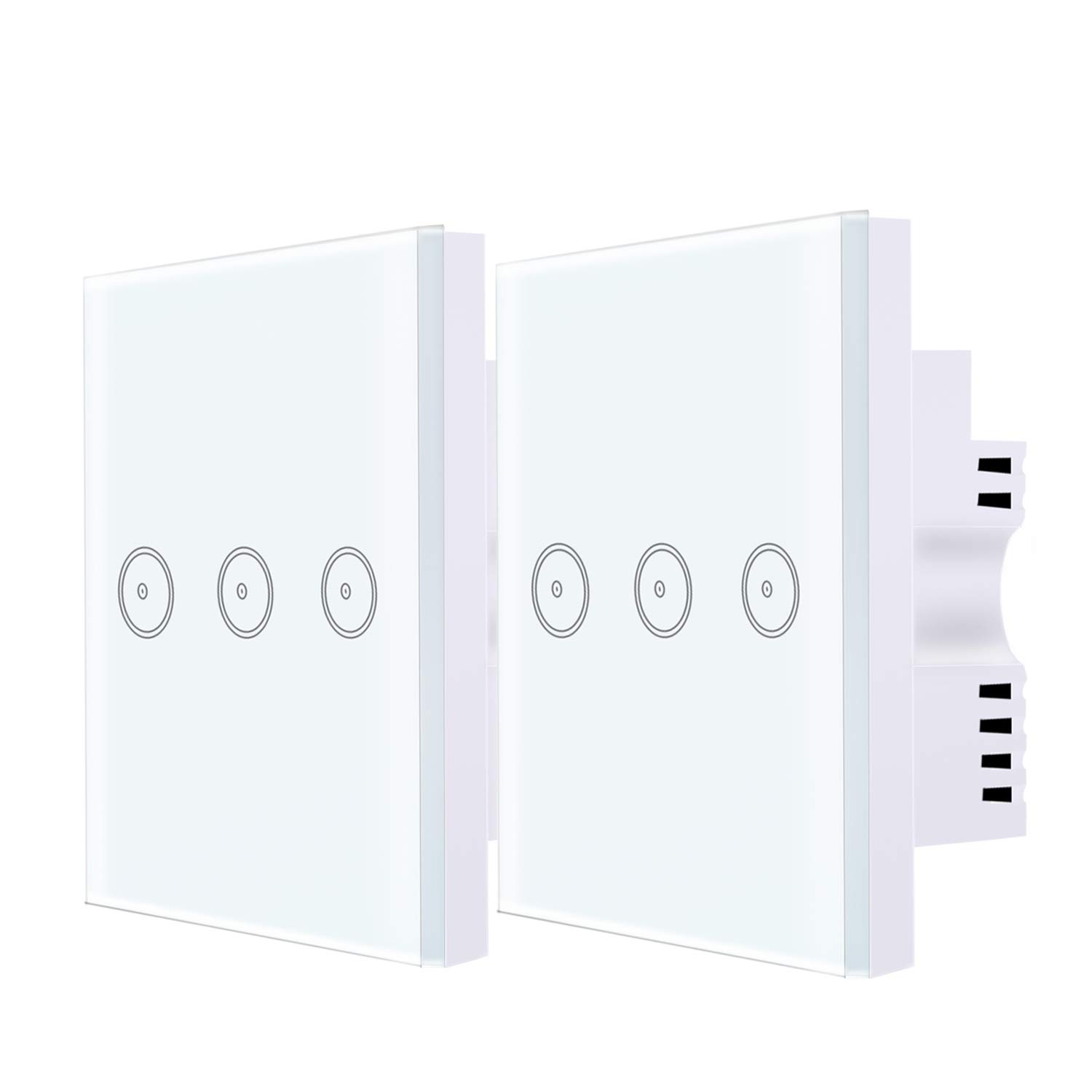WiFi Smart Wall Light switch, need Neutral Line, Compatible With Alexa and Google Home, APP Remote Control, Timing Function, Voice Control (3 gang)-2Packs