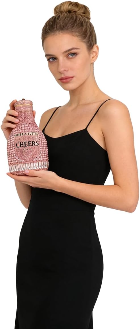 Women Champagne Bottle Rhinestone Clutch Unique Evening Bag Crystal Dinner Handbag Bride Purse for Party Cocktail