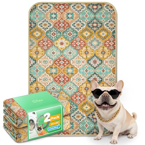 Image of FXW Washable Pee Pads for Dogs, Puppy Pads with Super Absorbent, Specifically Designed for 36inch Cages, 23 inch x 35 inch Rectangle, Beige Gourd, 2 Packs
