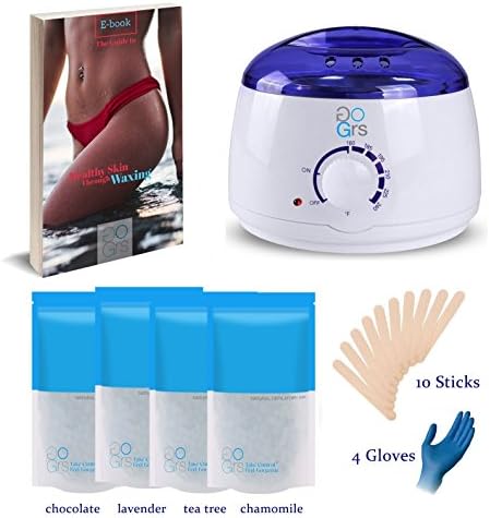 Hair Removal Waxing Kit Wax Warmer (Heater) - 4 Bags 100g Hard Wax Beans (Beads) 10 Wax Applicator Sticks, Home Waxing Spa Package for Woman and Man. (Wax Warmer)