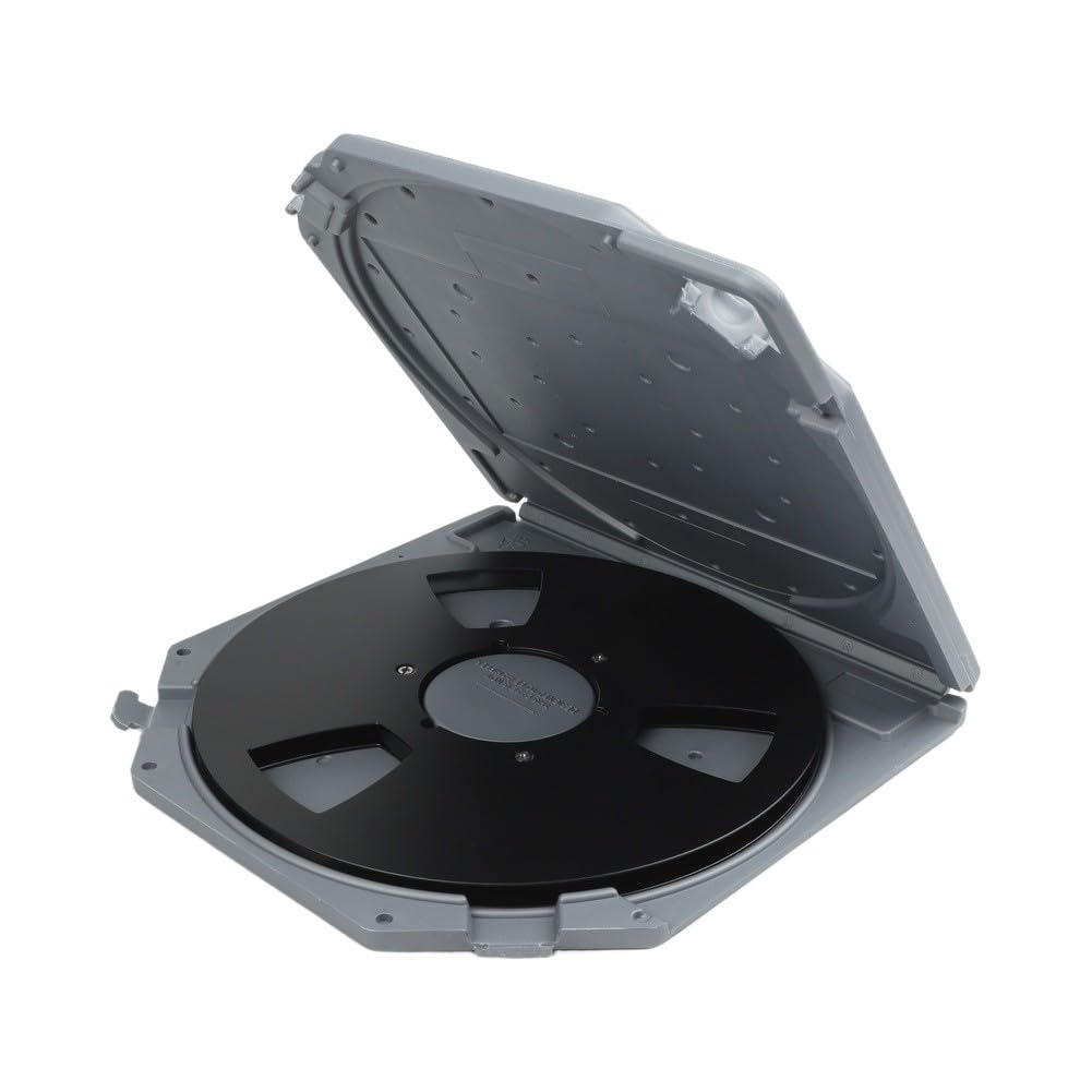 Caja de almacenamiento de carrete de cinta metálica de 10 pulgadas, resistente y apilable, datos de audio, segura para protección contra el polvo, caja plateada con bandeja plateada