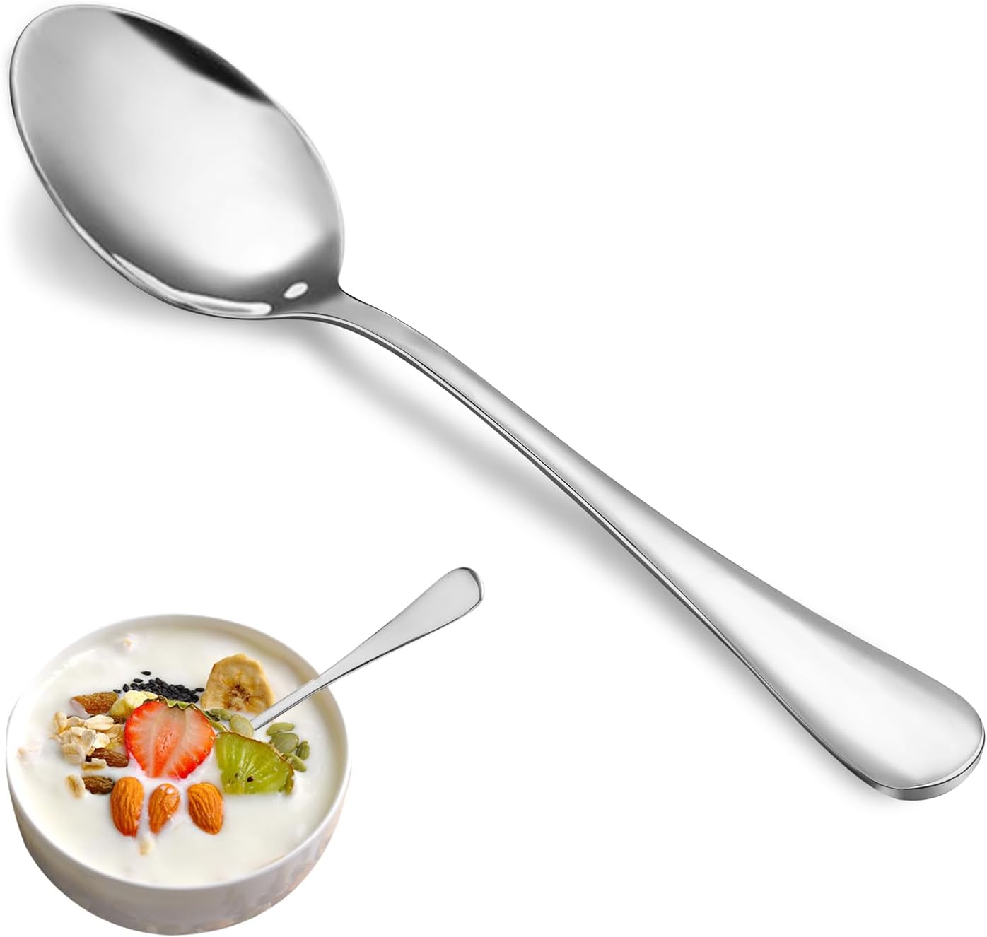 Large Teaspoon Set, 16 Pcs 6.7" Silver Premium Food Grade 18/10 Stainless Steel Spoons, Durable Metal Teaspoons, Small Silverware, Kitchen Set, Mirror Finish & Dishwasher Safe