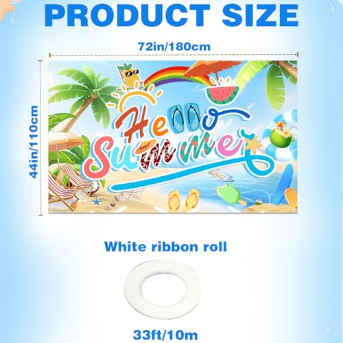 Image of Hello Summer Decor Banner, Easy To Install Summer Party Decorations Summer Fun Party Banners, Suitable for Summer Pool Parties Summer Bulletin Board Decorations Summer Birthday Party Decorations