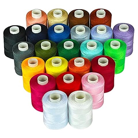 Candora 24 Coils Sewing Threads for Sewing Machine or Hand Stitching Set of 900 Yards Per Spool 22 Colors Plus 2 White & 2 Black Cover