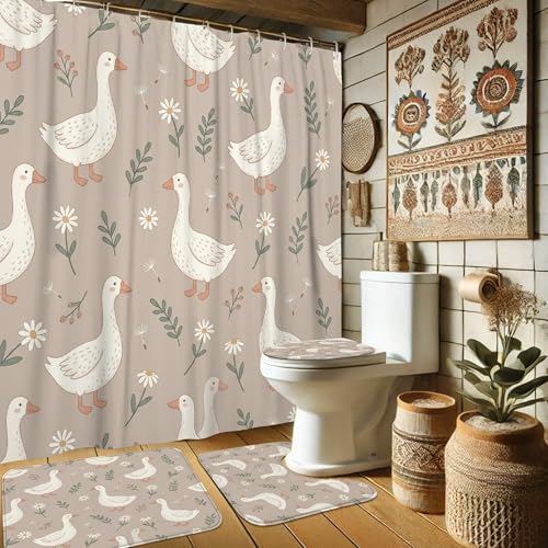 Rideau de douche imperméable motif canard beige en polyester 183x183 cm - 2