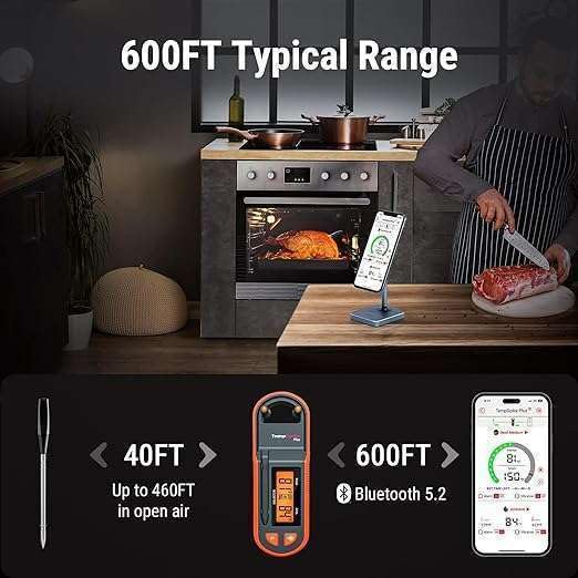 Image of LABART ThermoPro TempSpike 600 ft Wireless Meat Thermometer with Ultra-Thinner Probe, Meat Thermometer Digital Wireless with LCD Booster, Bluetooth for BBQ Grill Smoker Rotisserie Sous Vide