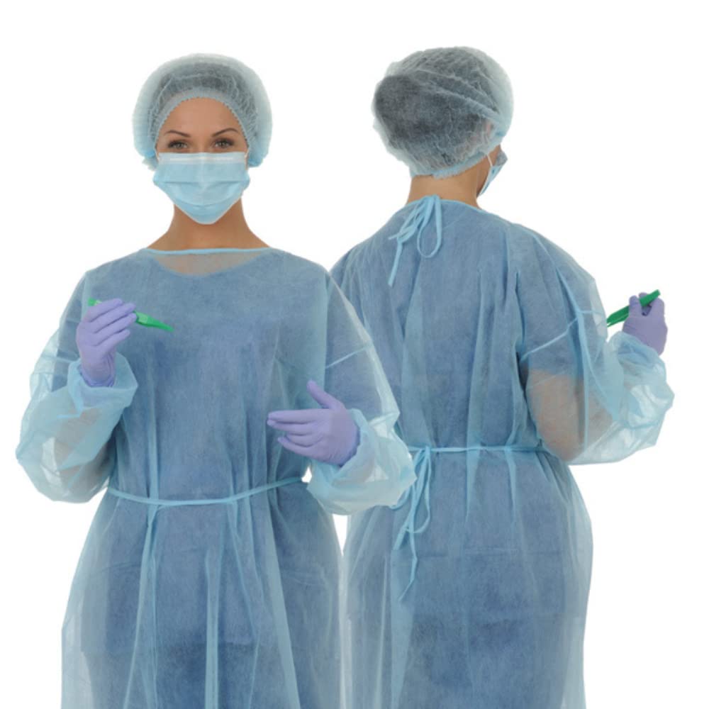Blouses de protection à usage unique bleu non tissée jetable - Pour les professions hospitaliers et de soins (100)