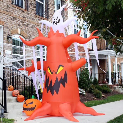 Image of GOOSH 10 FT Halloween Inflatables Tree Outdoor Decorations Blow Up Yard Scary Dead Tree with Pumpkin and Ghost with Built-in LEDs for Garden Lawn Indoor Party Decor