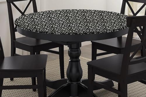 Image of The Furnishing Tree Round Elastic Fitted Dining Table Cover WxL 36x36 Inches Floral Pattern White