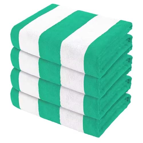 Exclusivo Mezcla 4-Pack Large Beach Towel For Kids And Adults, Microfiber Cabana Striped Pool Beach Towels Set (Caribbean Green, 30" X 60"), Lightweight And Highly Absorbent #TOP11