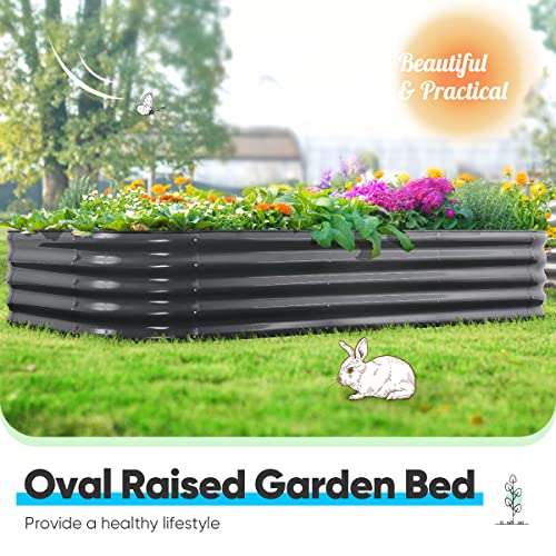 Quictent Galvanized Tall Raised Garden Bed Kit, 8X4X1.5 Ft Oval Large Planting Box Rubber Strip Edging, For Vegetables Outdoor Double Strengthened By Vertical Bar And Crossbar With Liner (Dark Grey) #TOP1