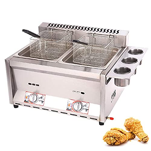 CHUNTIANMEI 6L*2 Gas Ffritteuse Friteuse, Kommerzielle Edelstahl-Fritteuse Mit Großer Kapazität, Einstellbare Feuerkraft, Mit 2 Körben Und Deckel, Pommes-Frites-Maschine, Leicht Zu Reinigen