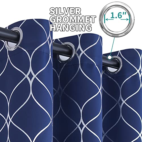 Bgment Foil Printed Blackout Curtains 84 Inches Long Grommet Thermal Insulated Room Darkening Window Curtains With Geometric Line Printed For Bedroom,2 Panels, 52 X 84 Inch, Navy Blue #TOP3