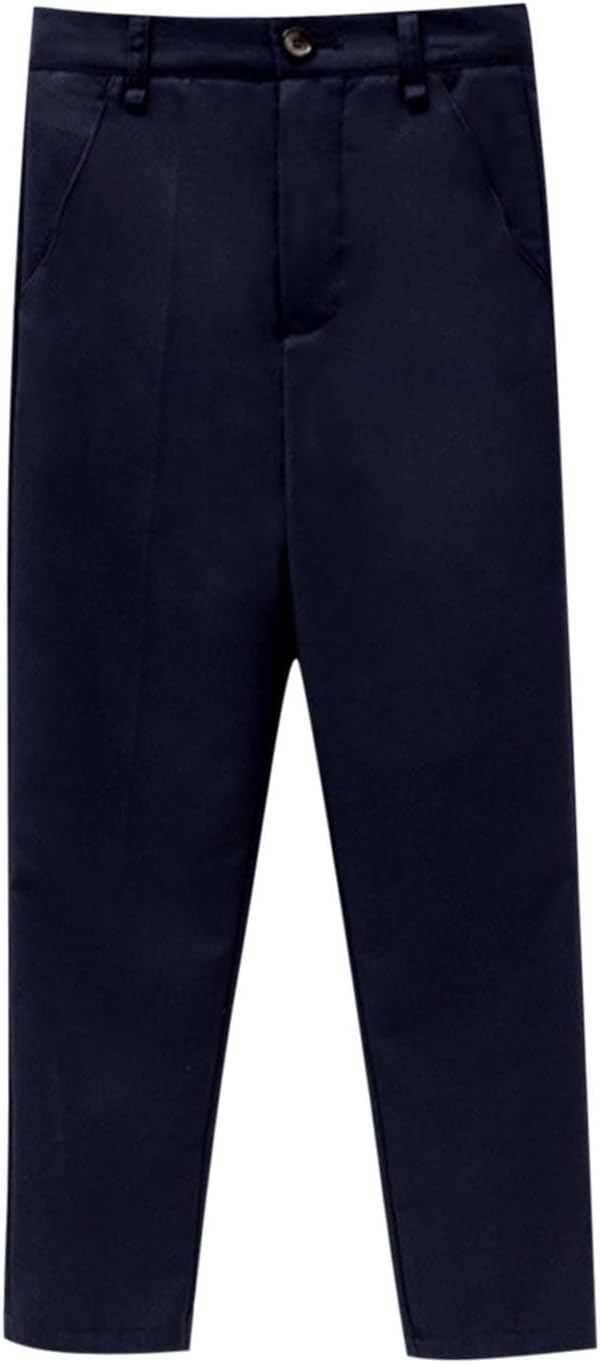 Boys Dress Pants Flat Front Straight Leg School Uniform Pant Comfortable Fit Cotton Slacks for Kids Size 3-16 Years