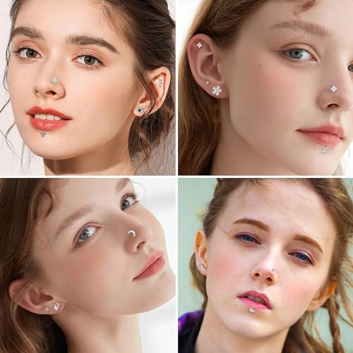 YADOCA 16Pcs 16G Tragus Piercing Jewelry Hypoallergenic Surgical Steel Tragus Earrings Internally Threaded Flat Back Medusa Labret Lip Conch Cartilage Stud Earrings for Women3