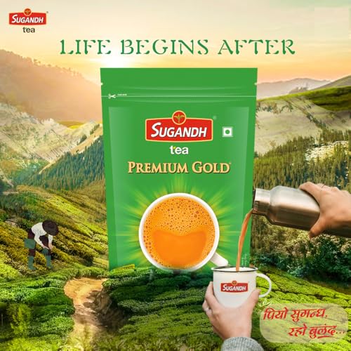 Image of Sugandh Tea 1 KG Premium Gold Tea Pack of 1 CTC Processing Strong and Rich in Taste Aromatic Flavor 100% Natural Ingredients Kadak Premium Chai