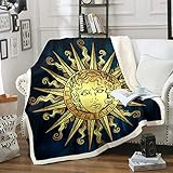 Sun Sherpa Blanket Apollo Greek Mythology Fleece Throw Blanket Bohemian Style Plush Blanket for Kids Boys Adults Boho Tribal Fuzzy Blanket for Sofa Bed Couch Throw 50x60 Inch