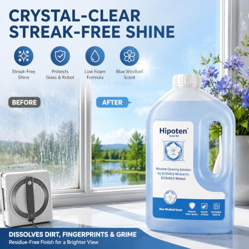 Image of 1L Window Cleaning Solution for ECOVACS Winbot W3 /W2S /W2 PRO /W1 /MINI Series - Streak-Free Glass Cleaner Fluid, Low-Foam, Non-Corrosive Robot Window Washer Liquid for Glass, Mirrors, Tiles