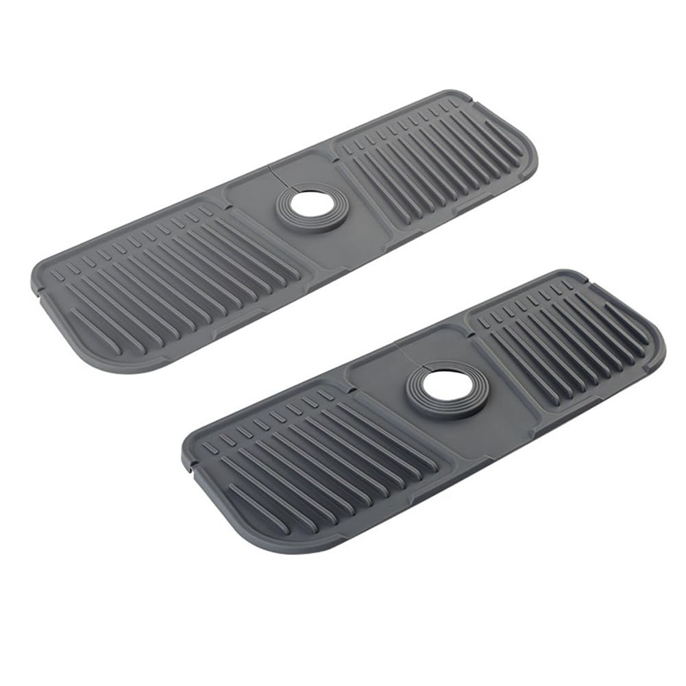 CTRLZS 2PCS Kitchen Silicone Faucet Mat Faucet Water Catcher Mat Sink Splash Pad Countertop Protector Bathroom,Grey