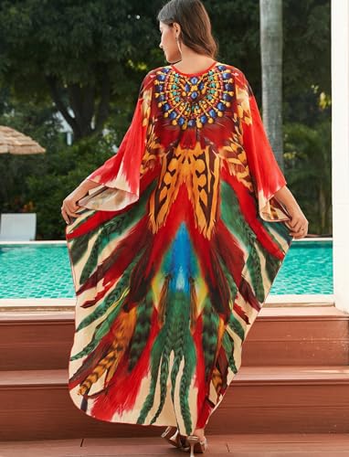 Image of KECVOT Kaftan Dresses for Women Plus Size Batwing Sleeve Caftans Long Bathing Suit Cover Up Maxi Beach Dress Loungewear