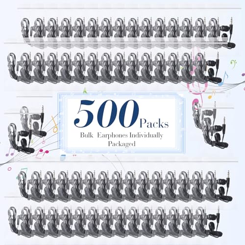 Image of Kanayu 500 Pack Wired Earbuds Bulk for Classroom, 3.5MM No Mic,Black