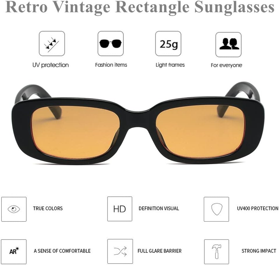 LASPOR Vintage Rectangle Sunglasses for Women Men Fashion Retro Small Square Frame Glasses UV 400 Protection Driving Black image 2