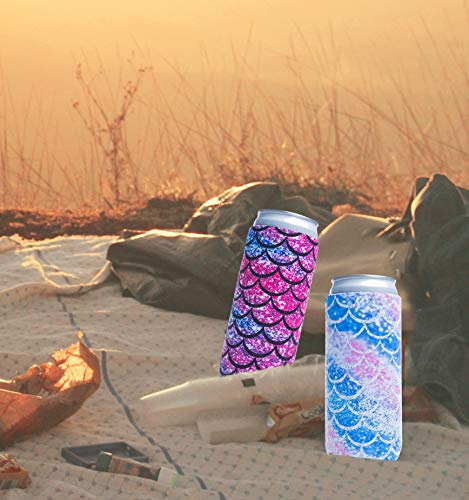 Slim Can Sleeves - Neoprene Bottle Insulator Sleeve Set of 2 Can Beverage Coolers for 12oz Energy Drink & Beer Cans (Fish scale)