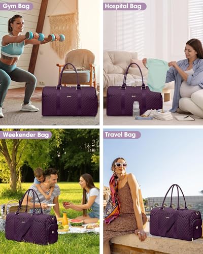 Image of Women Weekender Travel Duffle Bag: Travel Duffel Overnight Bags with Shoe Compartment Large Carry on Tote with Toiletry Bag Weekend Traveling Yoga Gym Hospital Bag for Women with Wet Pocket 3 PCS Set