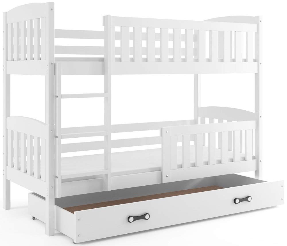 Interbeds Etagenbett 200x90cm Hochbett Stockbett mit Schublade Holzbett Kiefernholz Kinderbett Jugenbett mit Lattenrost und Rausfallschutz (weiß, 200x90)