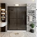 56-60" W x 76" H Double Sliding Shower Door in Smoke Gray, Semi-Frameless Bypass Shower Glass with 5/16" (8mm) SGCC Tempered Tinted Glass, Soft-Close, Matte Black Finish