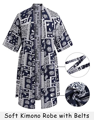 COOFANDY Men's Lightweight Kimono Robe Japanese Bathrobes Open Front Long Cardigan Cloak with Belt2