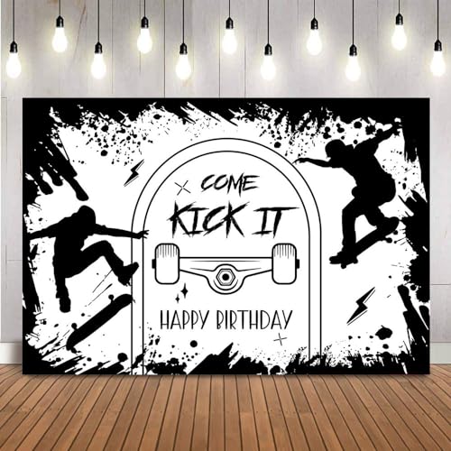 Skateboard Birthday Background Skater Birthday Party Urban Sports Skate Park Come Kick It Birthday Photo Backdrop Newborn Kids Portrait Decoration Banner (82.6"x59")