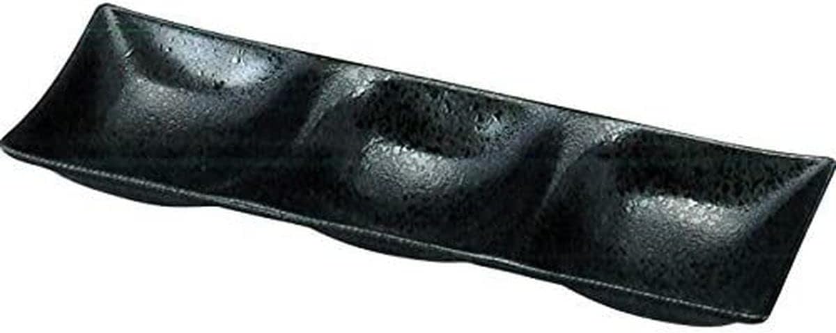 J-kitchens 10.4 inches (26.2 cm) 3-Piece Condiment Dish, Black Tataki, 10.4 inches (26.3 cm), Made