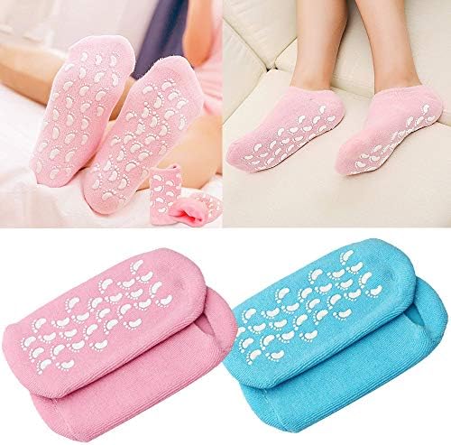 2 Pairs Moisturising Socks, Moisture Gel Socks Soft Moisturising Foot Socks for Women and Men, Gel Socks for Moisturising Dry Feet Cotton Gel Toe Moisturizing Spa Silicone Socks(Blue Pink)