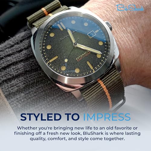 Image of BluShark - Original Collection Military-Style Waterproof Watch Strap, Fits All Timepiece Brands, Durable Nylon Wristwatch Accessories with Stainless Steel Buckle - 18mm, 20mm, 22mm & 24mm Watch Bands