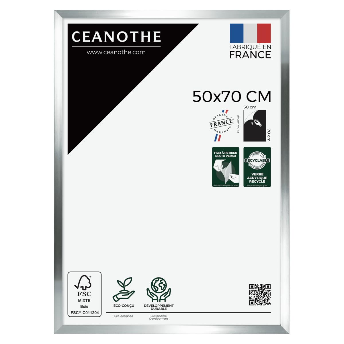 Ceanothe Cadre Photo 50x70 cm Acier Moderne et Elégant Convient au A2 et Affiche Poster-Collection Precious Verre Acrylique Incassable Recyclé - Fabriqué en France