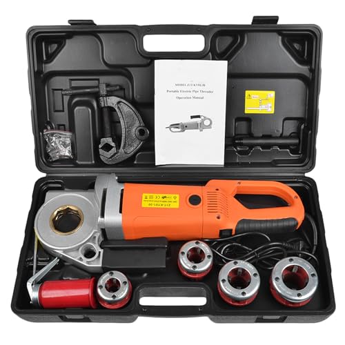 HNBYLMM Kit de roscadora de Tubos eléctrica, máquina roscadora de Tubos de 2300W, cortadora de Tubos portátil con 6 Matrices (1/2'-2'), con Cabezales de roscado de Tubos y Estuche de Transporte,4Dies