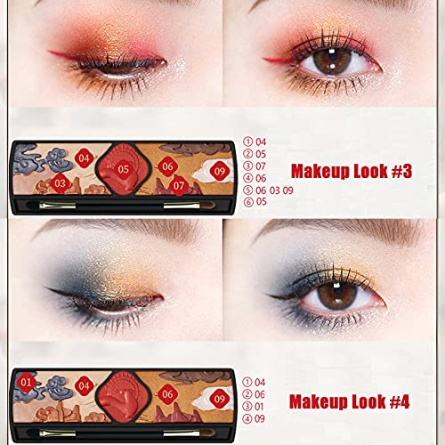 Eye Makeup Palette, Palaces Relief Eyeshadow Palette, Chinese Style Matte Eyeshadow Pigmented Shades Set Shimmer Foils Eye Makeup Long Lasting Palette of Shades 9 Colors Exquisite Deer Bird Mountain CloudsTextures Sweatproof