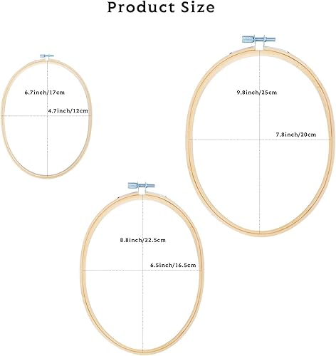 Miniatura 6 de Caydo 3 piezas de 3 tamaños de aros de bordado ovalados ajustables de bambú círculo de punto de cruz marcos de bordado para costura, costura,