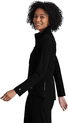 Miniatura 3 de BARCO ONE - Chamarra quirúrgica duradera de licra elástica 360 para mujer, con 2 bolsillos con cremallera y cuello alto falso