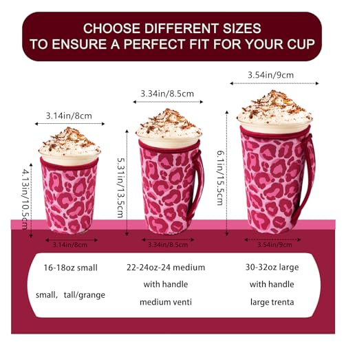 Image of 3PCS Reusable Iced Coffee Sleeves, Neoprene, Fits 16-32oz Hot /Cold Drinks