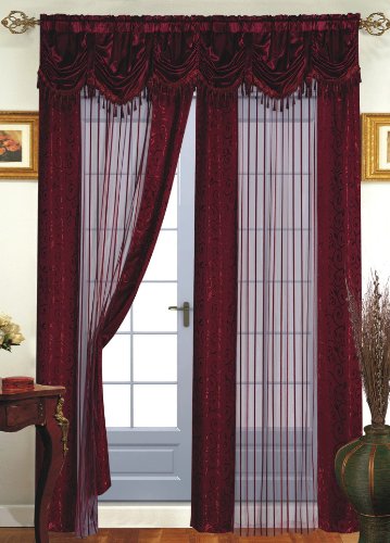 Dainty Home Tango Window Curtain with Attached Valance, 56x63''+18'', Burgundy