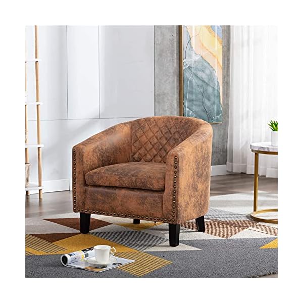   SSLine-Armchair-Barrel-Club-ChairModern-Microfiber-Accent-Chair-Arm-Club-Chair-wNailheads-and-Solid-Wood-LegsTub-Barrel-Style-Lounge-Chair-for-Living-Room-Bedroom-Reception-Room-Light-Coffee