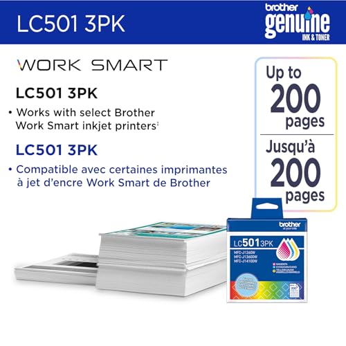 Image of Brother Genuine LC5013PK 3-Pack Standard Yield Cyan, Magenta, and Yellow Ink Cartridges (for use with Work Smart 1260, 1360, and 1410 Printers)