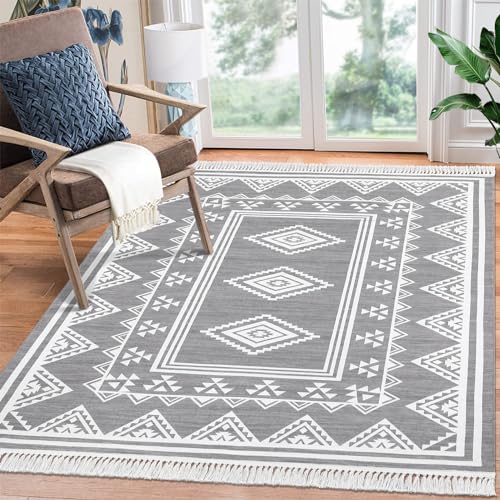 GarveeHome 8x10 Washable Boho Accent Throw Floor Cover Farmhouse Bordered Area Rug Non Slip Low Pile Indoor Bohemian Area Rug Large Living Room Morocc