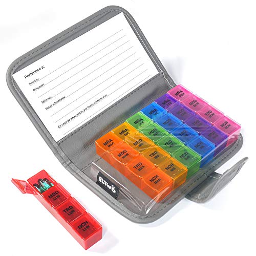 PuTwo Pastillero 7 Días Pill Wallet con 28 Compartimientos Recordatorio de Pastillero Pill Reminder - Version en Español