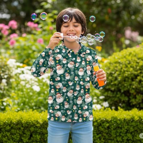 Boys Christmas Golf Shirts 3-16Y Kids Long Sleeve Button Collared Tennis Tops Fall Holiday Party Activewear3