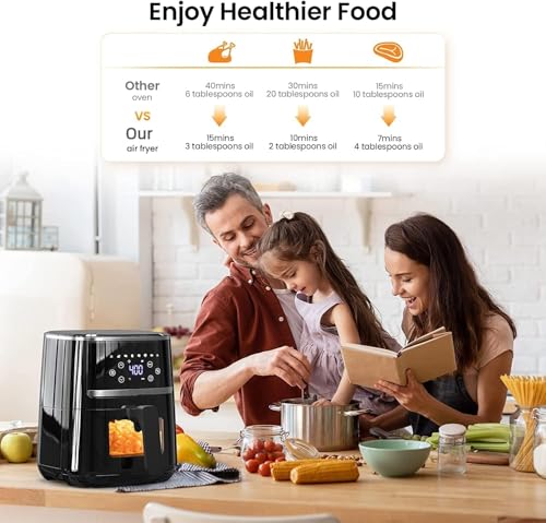 7-In-1 Air Fryer with Visible Window, 5QT Large Capacity Multifunctional Digital Air Fryer Oven for Baking Roasting Dehydrating, 1500W Low Noise Airfryers with Dishwasher Safe Basket