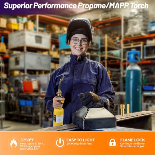 Image of Propane Torch Gun with 3 Nozzles, Propane Torch Head Fuel by Propane, MAPP, Turbo Gas Torch Kit, Welding Torch,Trigger Start Map Gas Torch Head with Igniter,Propane Torch,Blow Torch(Fuel Not Included)